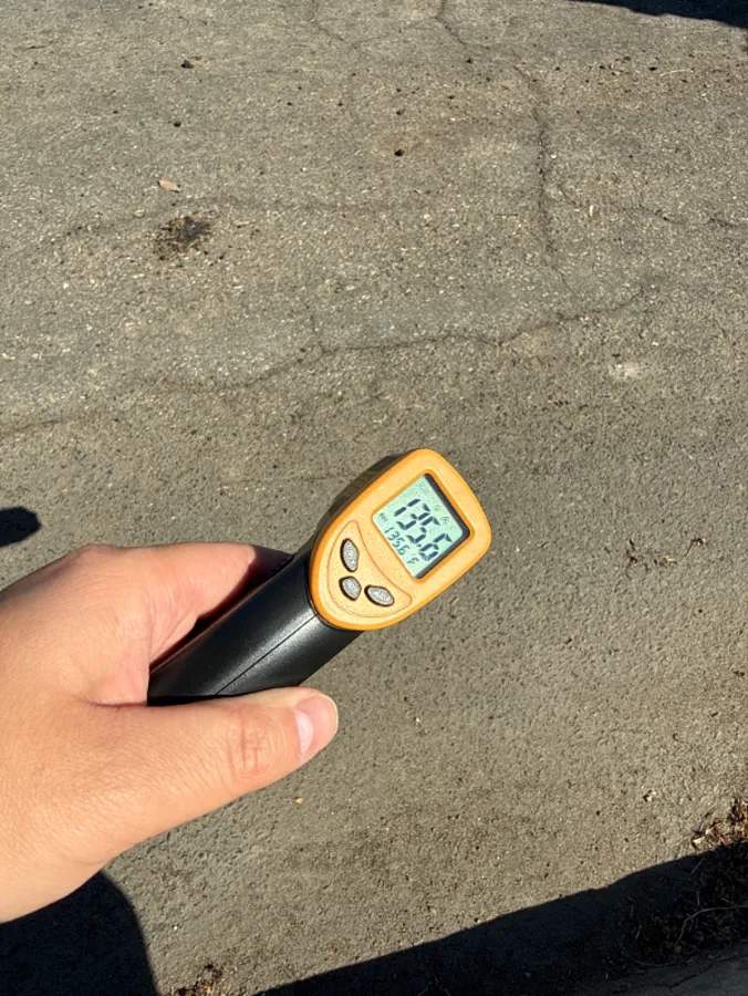 Infrared reading of 135°F on Concrete